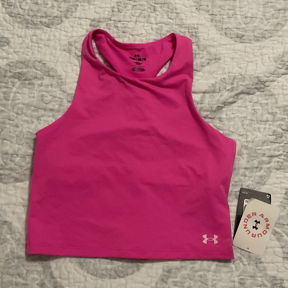 Under Armour Youth Girls Hot Pink High-Neck Crop Tank